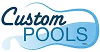 Custom Pools Inc logo with blue wave design representing swimming pool services
